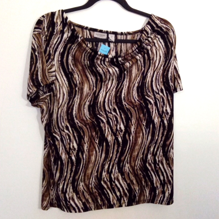 Chico's Women's Black & Brown Wavy Print Easywear Cowl Neck Top Size 14